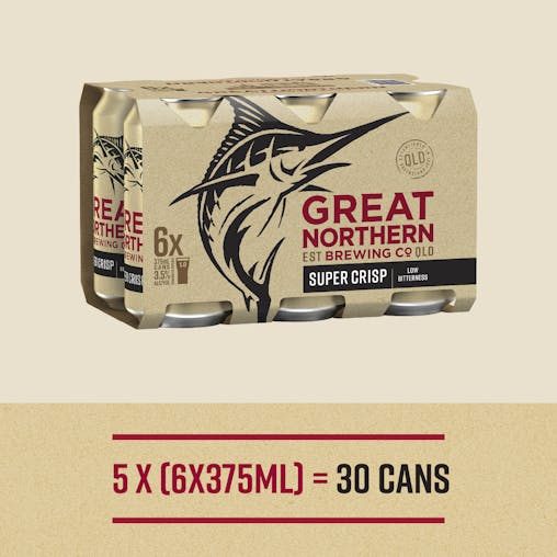 Great Northern Super Crisp Lager, Smooth & Refreshing Finish, 3.5% ABV, 375mL (Case of 30 Cans)