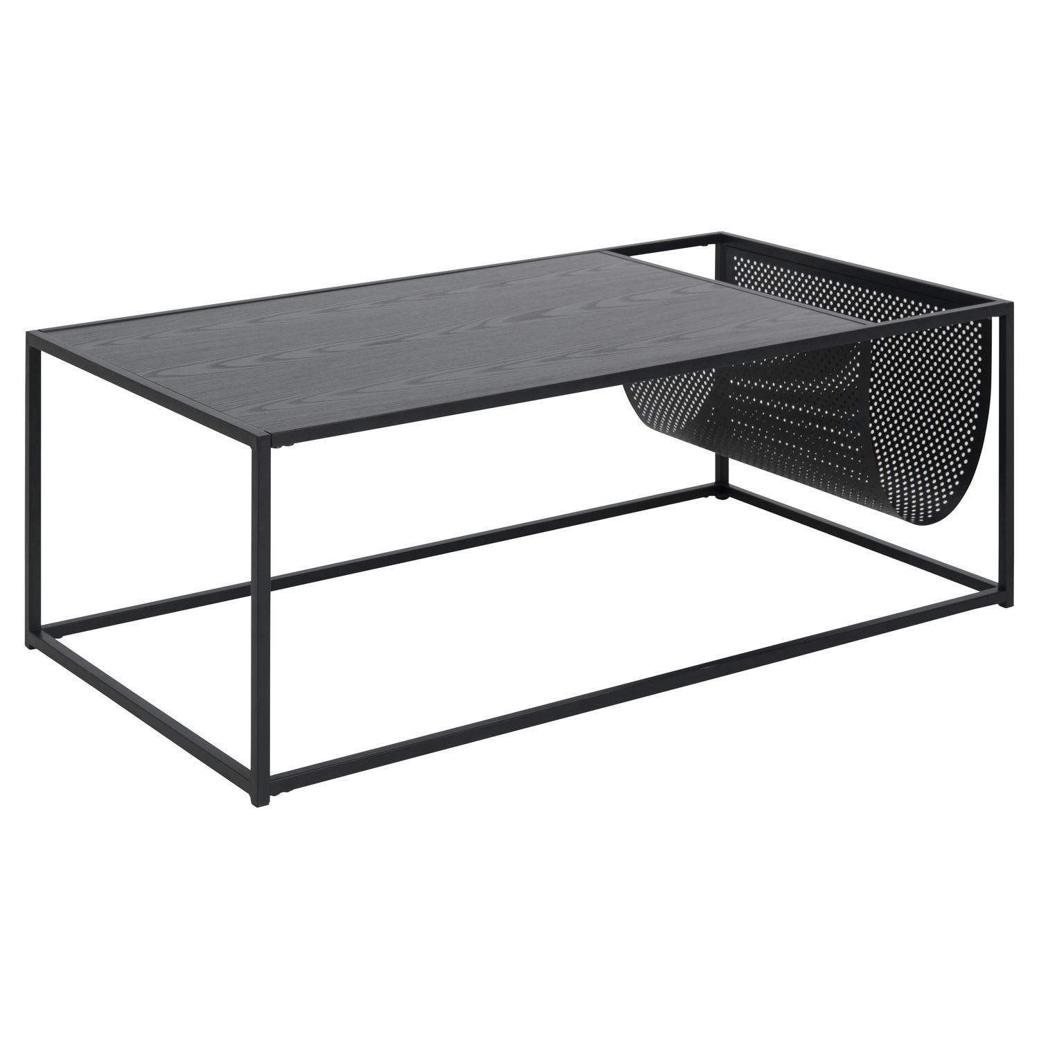 SIREINE - Table basse rectangulaire avec range magazine en mdf et métal noir