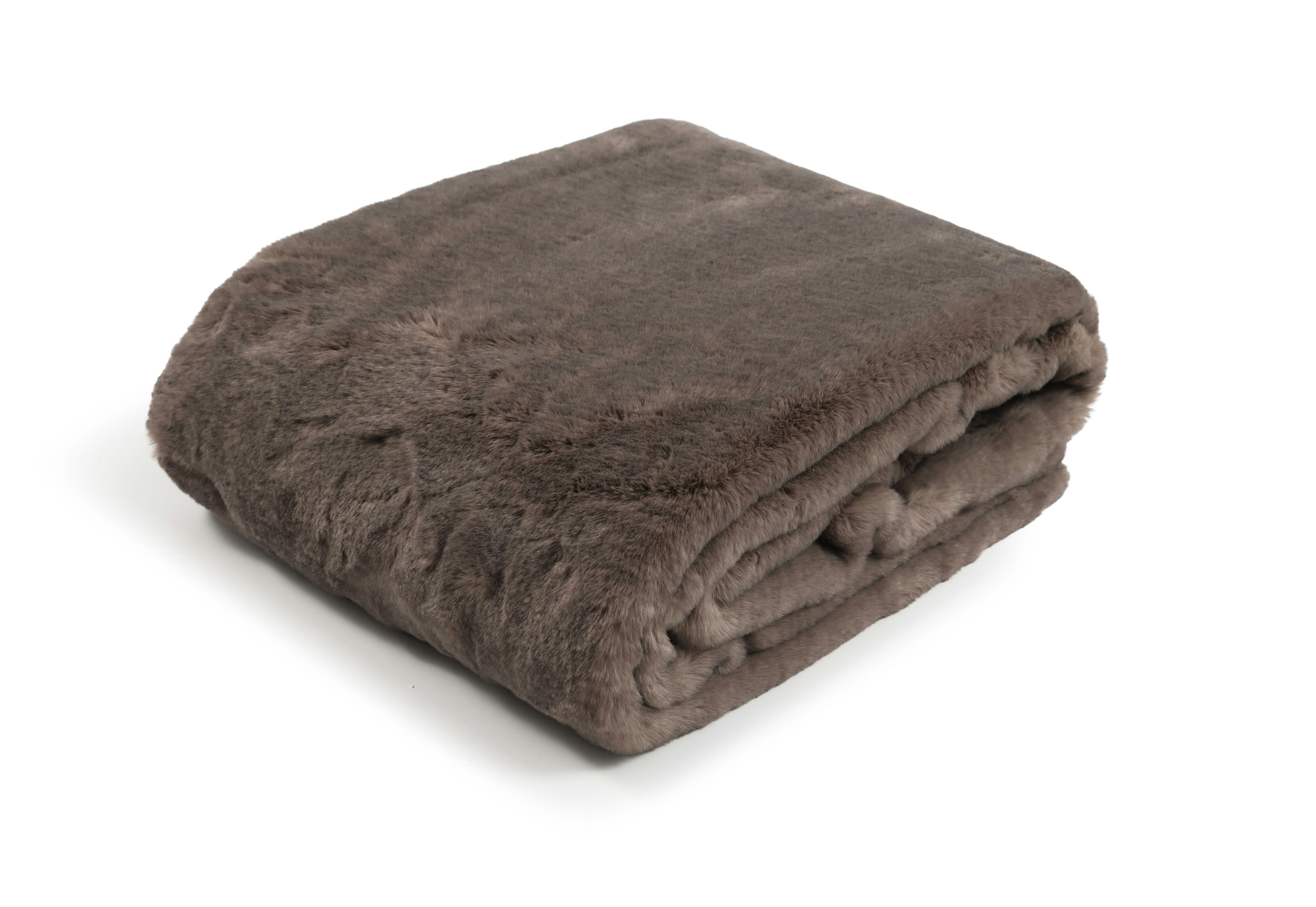 SKINS - Plaid fausse fourrure écureuil gris brun doublure unie 200x150