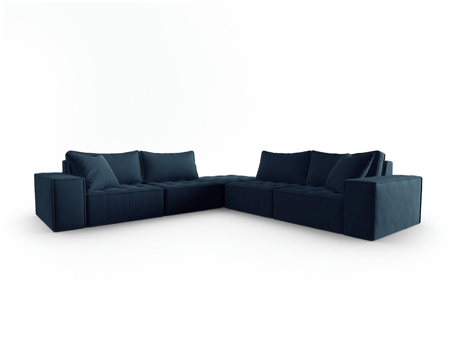MIKE - Canapé d'angle symétrique 7 places en tissu structurel blue jeans