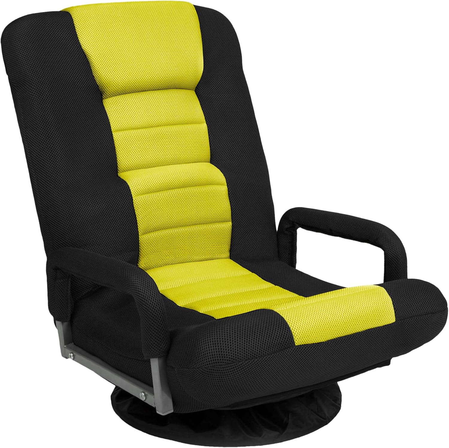 Best Choice Products Swivel Gaming Chair 360 Degree Multipurpose Floor Chair Rocker for TV, Reading, Playing Video Games w/Lumbar Support, Armrest Handles, Adjustable Foldable Backrest - Black/Yellow
