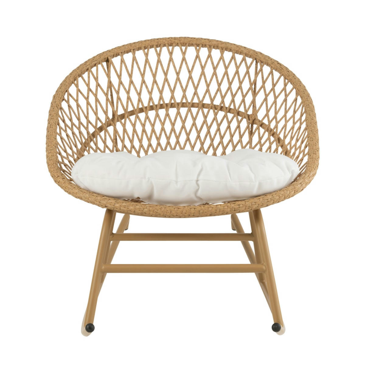 GARDY - Chaise de jardin à bascule effet rotin avec coussin blanc