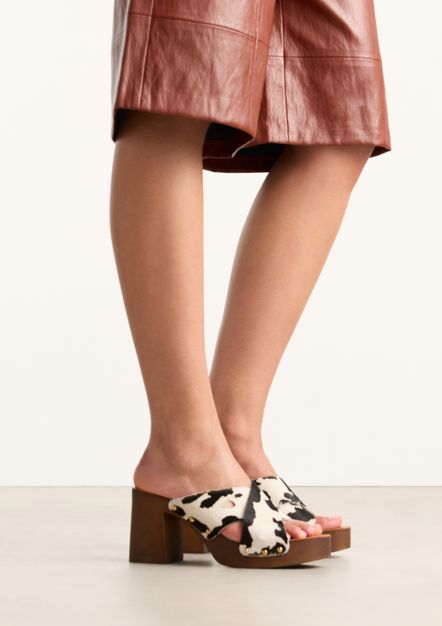 Cow print leren muiltjes met plateau hak