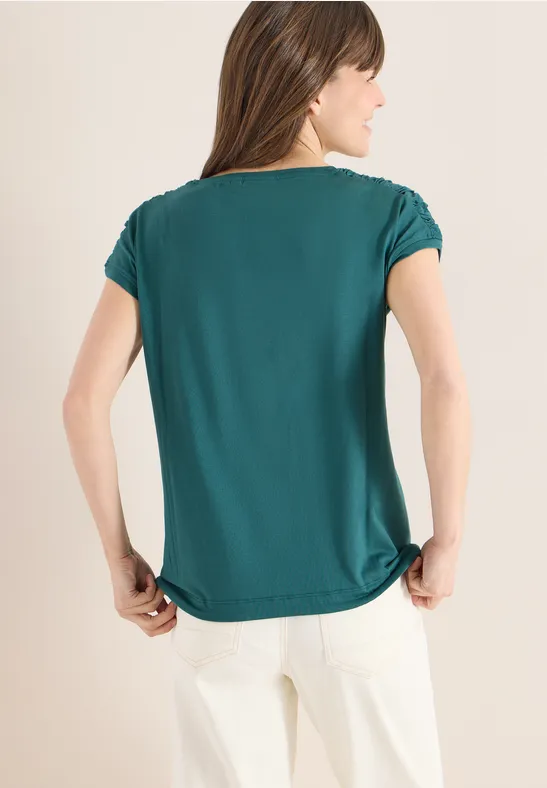 Kurzarm Shirt mit Boatneck und Raffung