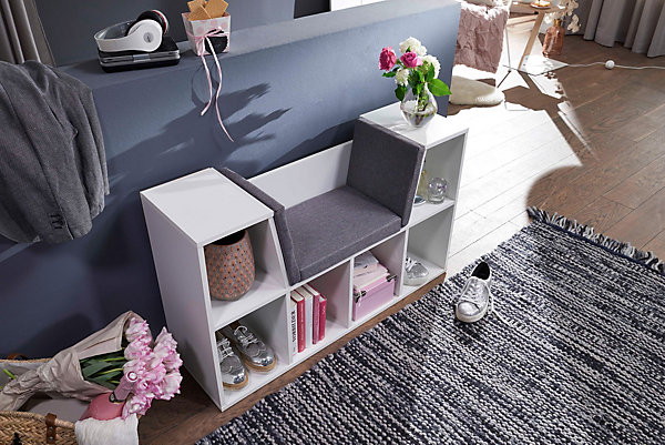 Design étagère avec assise 101,5x61,5x30cm étagère à chaussures blanche étagère debout FineBuy
