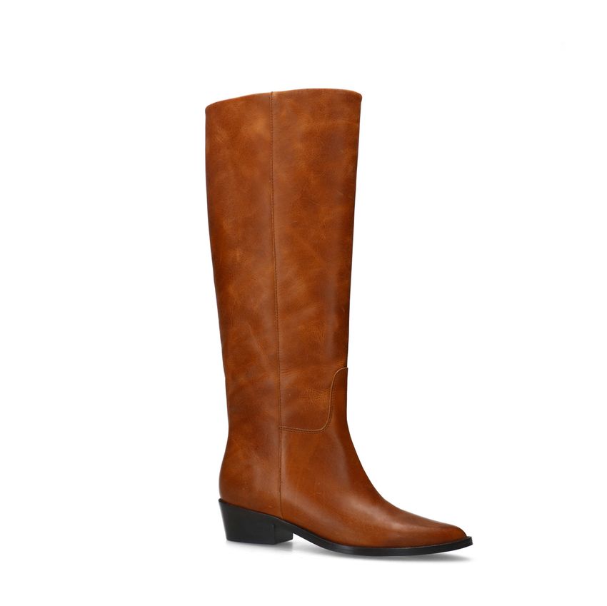 Manfield Cognac leren hoge laarzen