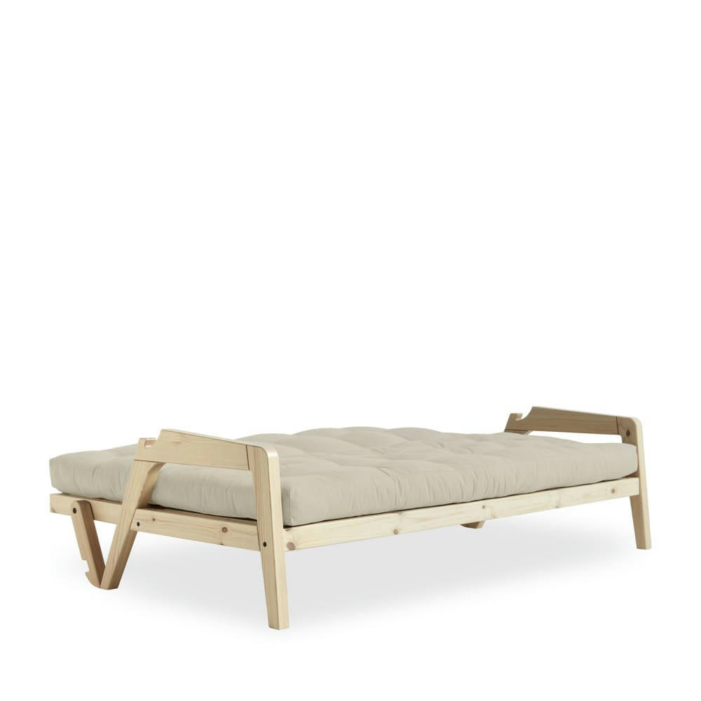 GRAB - Canapé convertible en bois naturel et tissu beige 2 places