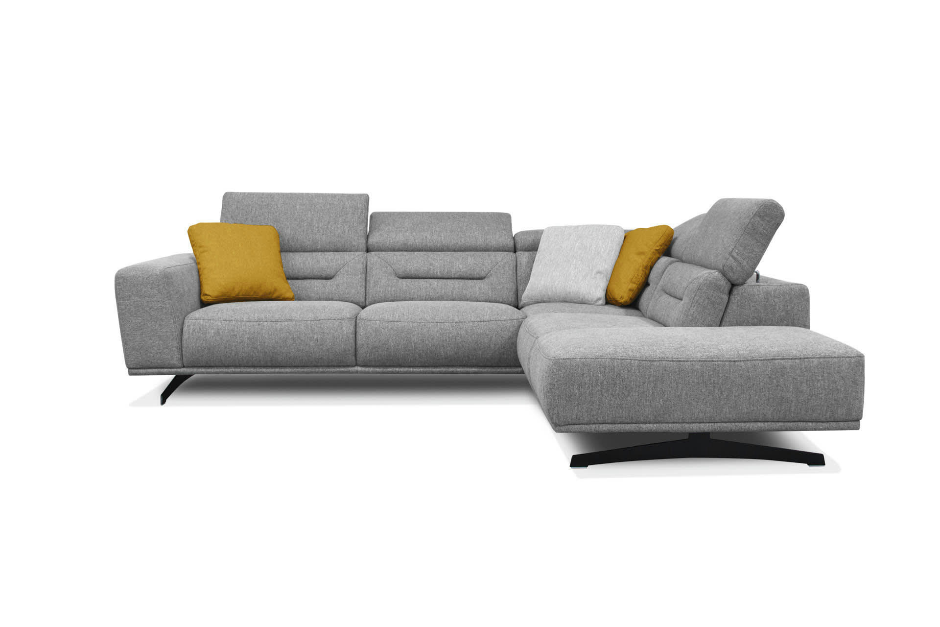 LUCANO - Canapé d'angle droit 5 places tissu gris