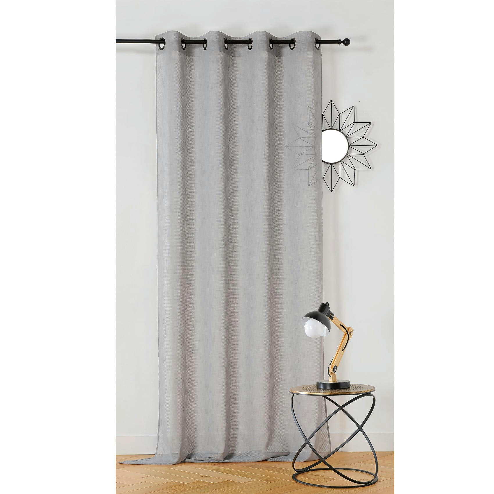 - Voilage  -  - effet de rayures polyester gris clair 145x240 cm