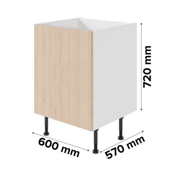Meuble bas de cuisine avec 1 porte GoodHome Chia effet chêne clair et blanc L. 60 x H. 72 cm