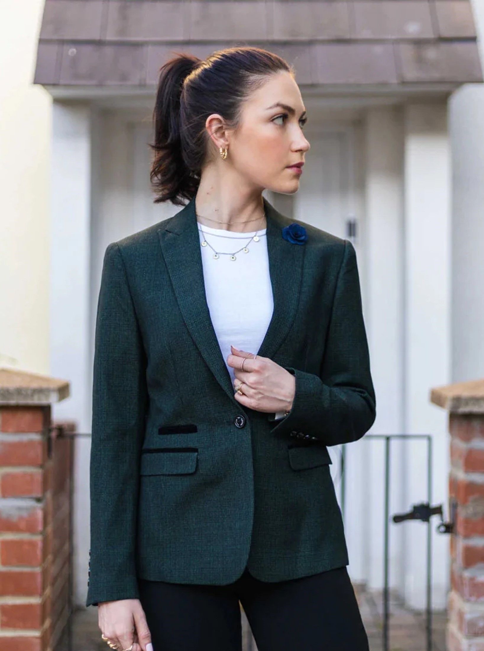 Infinity Leather Women's Tweed Check Blazer Wool Classic Jacket