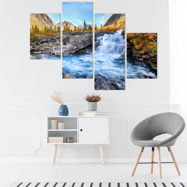 Obraz 4-Częściowy Do Salonu Górski Wodospad 80x50cm