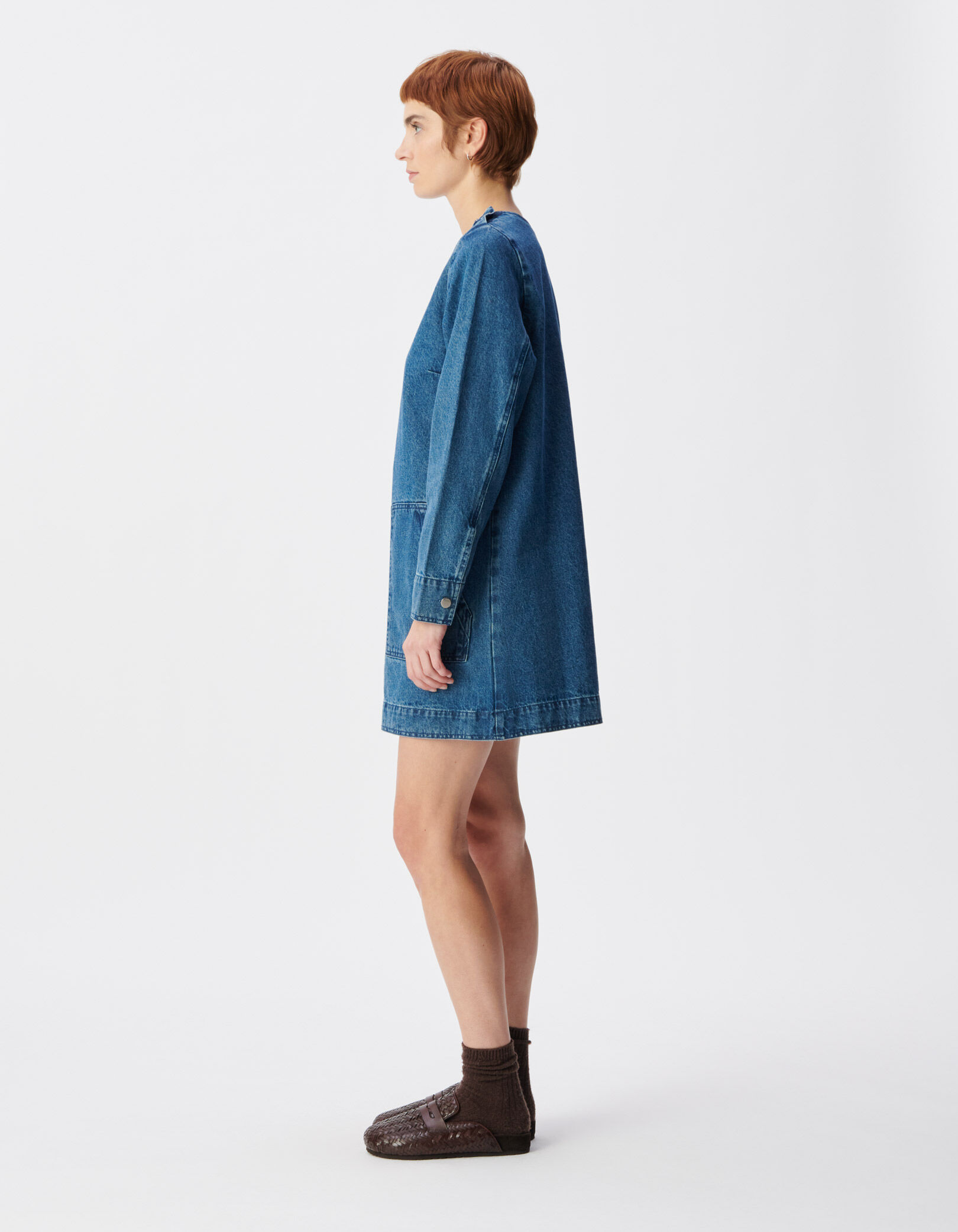 Robe en jean bleu trois poches plaquées Femme