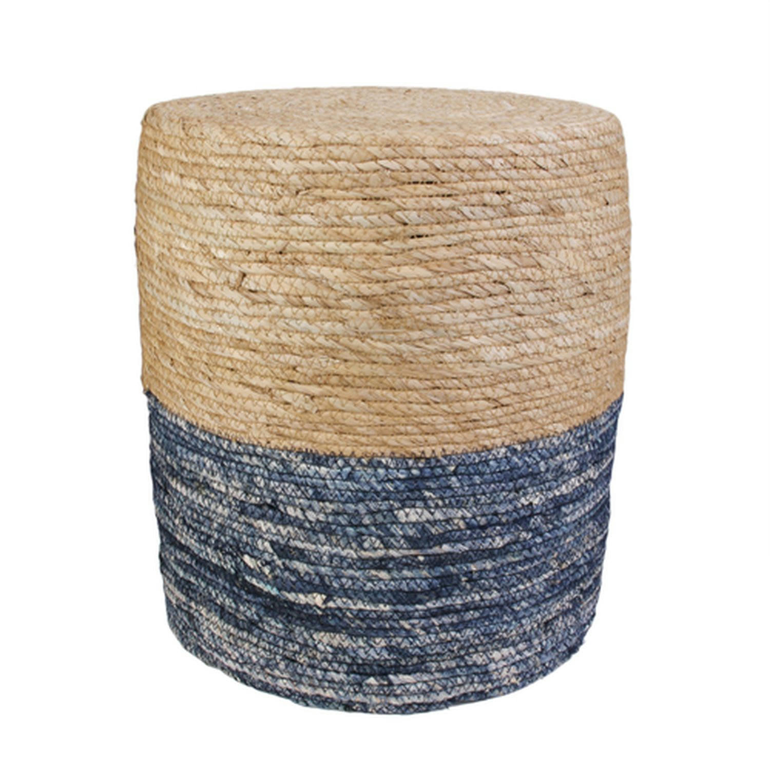 BLUE LAGOON - Pouf jonc de mer naturel et bleu