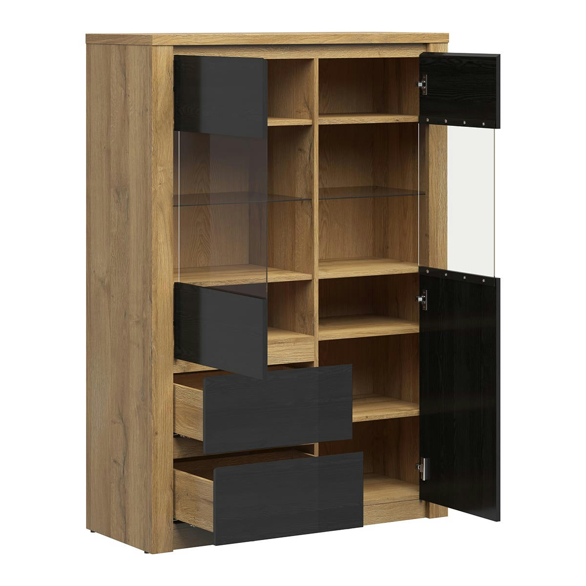 - Vaisselier 2 portes 2 tiroirs stratifiés stratifié naturel et noir