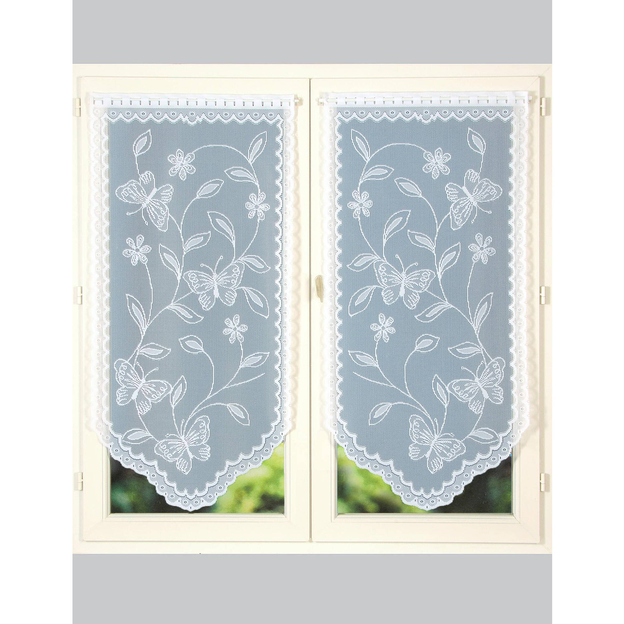Vitrage droit pointe maille dentelle motif bucolique - la paire