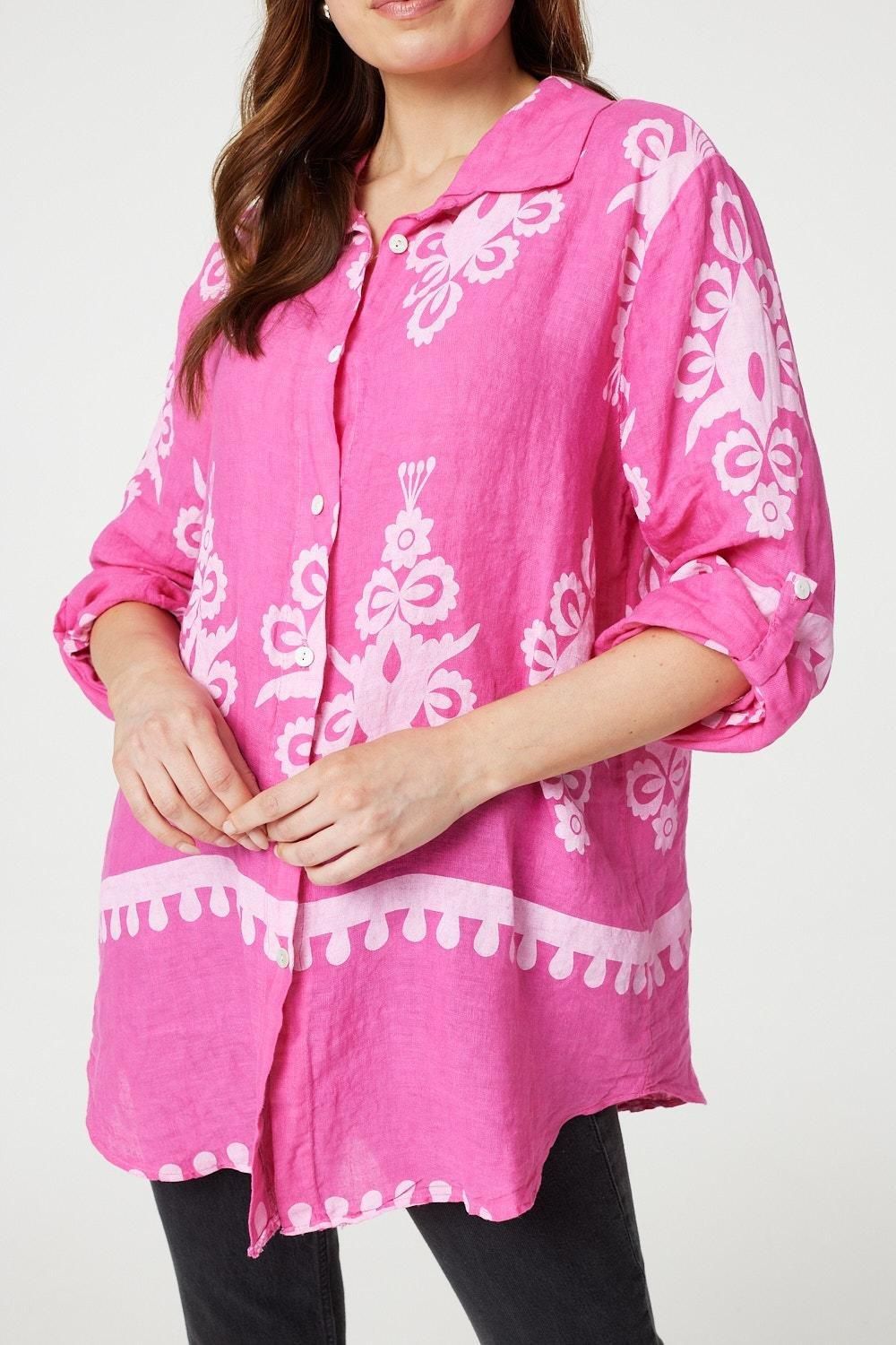 Izabel London Printed Oversized Button Down Shirt