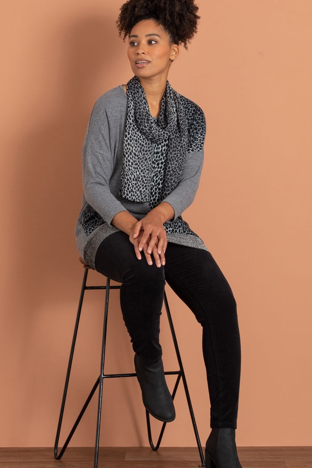 Klass. Oversized Tunic Knit Top With scarf