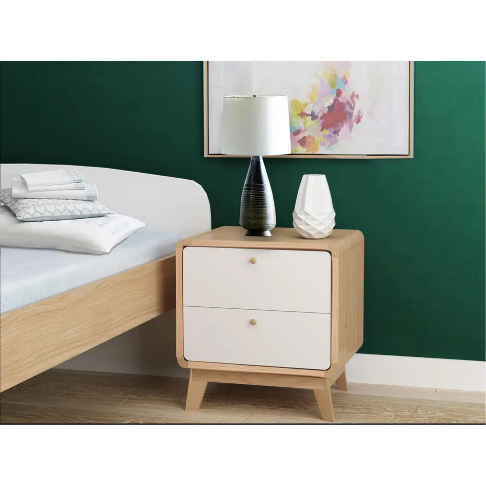 Cassie - Nachtkastje met 2 laden in wit eiken spaanplaat