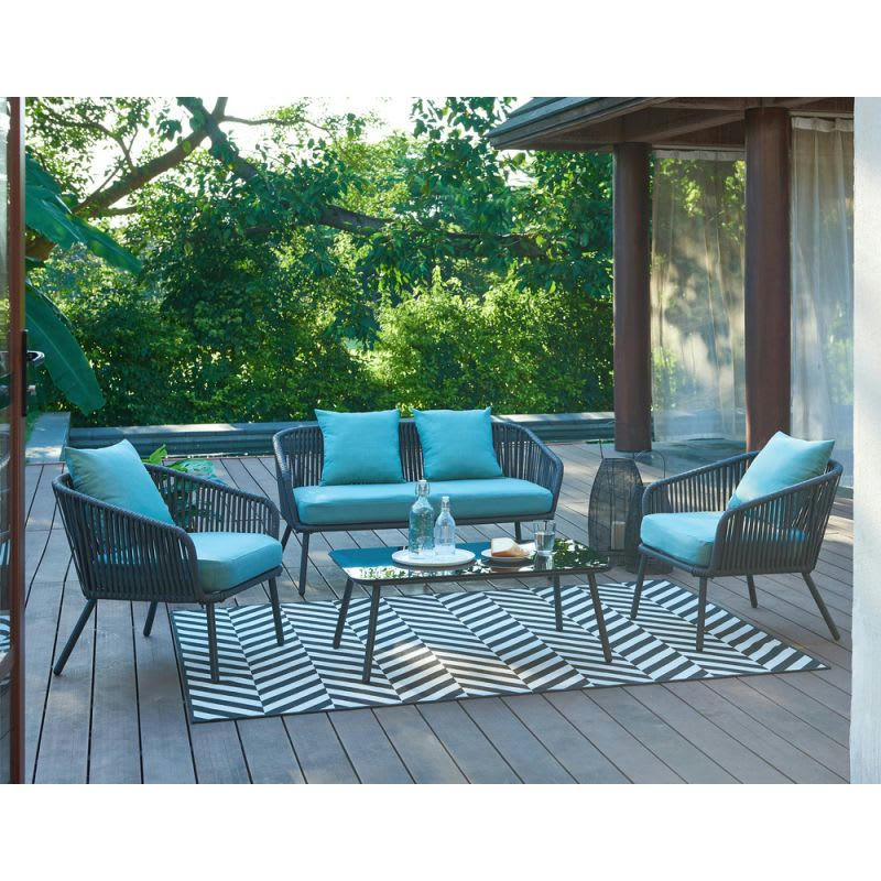 HAVANA - Salon de jardin en métal et corde coloris vert 4 places