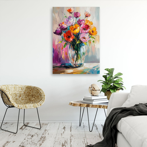 Feeby Obraz na płótnie, Bukiet Kolorowych Tulipanów w Wazonie 40x60