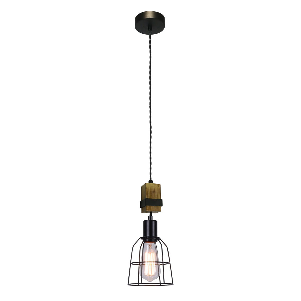 Lampa wisząca czarna-ciemne drewno Ponte 1xE27x60W wym: 180x14x14 cm Italux