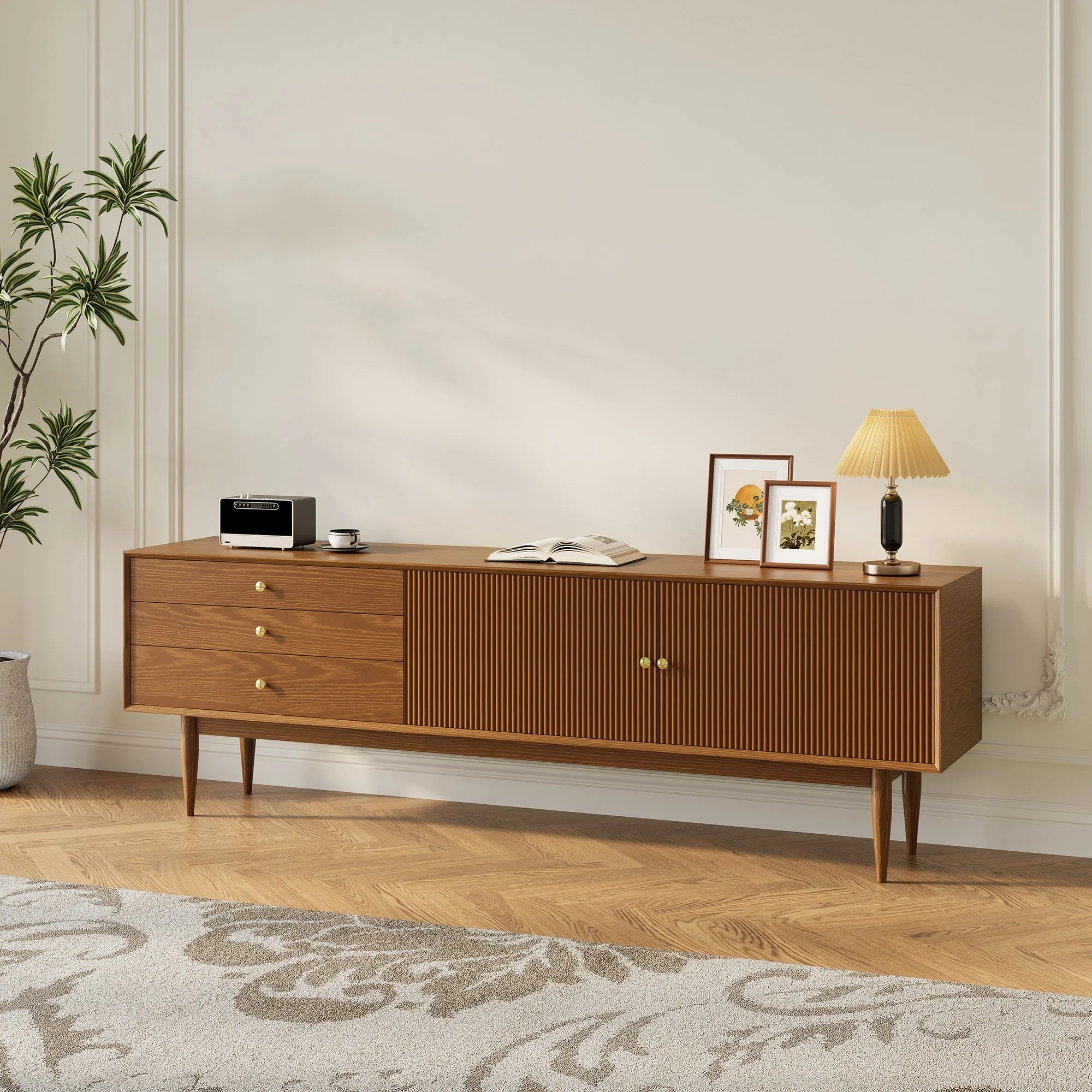 71 Mid Century Wood TV Stands,Brown,Not Assembled Need