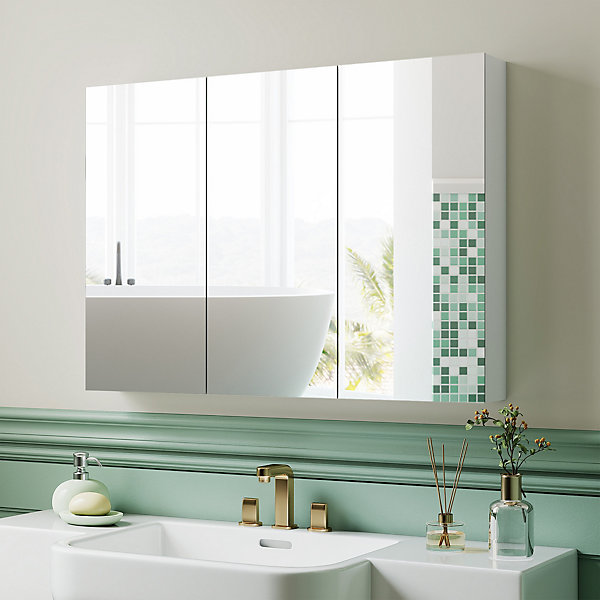 Armoire miroir murale salle de bain design 3 portes 4 étagères91 x 11 x 65 cm blanc