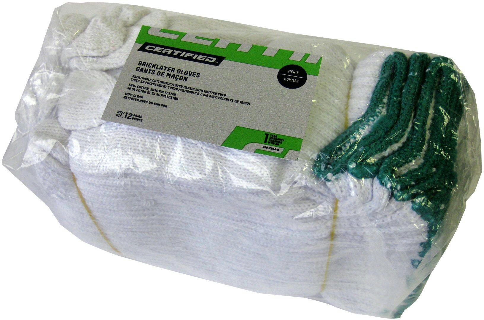 Certified Bricklayer Cotton-Blend Unisex Work Gloves, One Size Fits Most, Beige, 12-pk