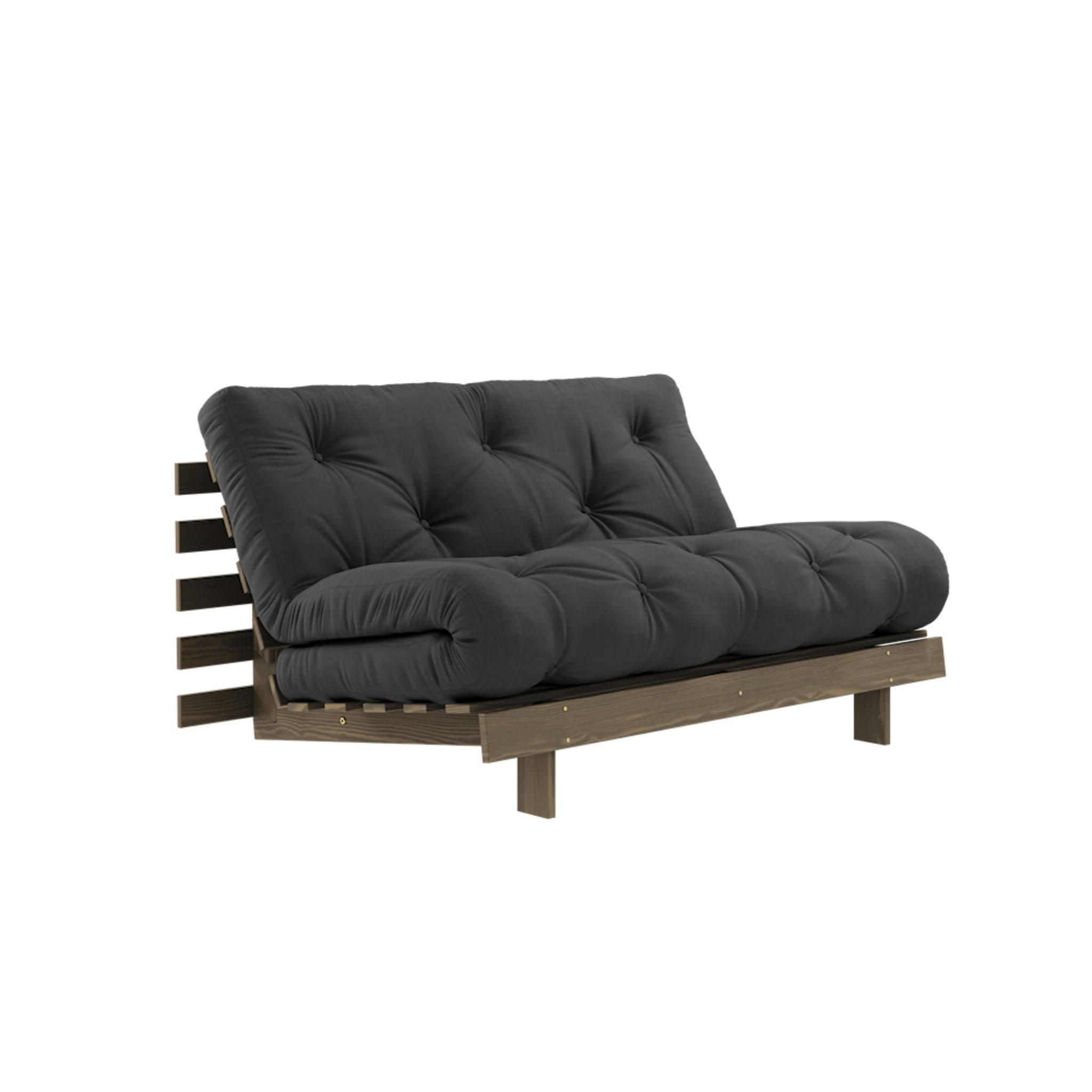 - Canapé convertible en pin massif avec futon anthracite 140x200