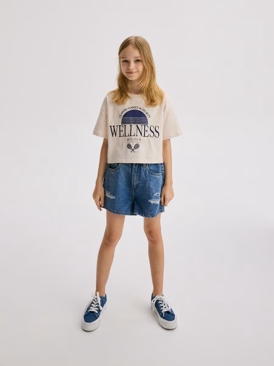 Denim Shorts With Wash Effect