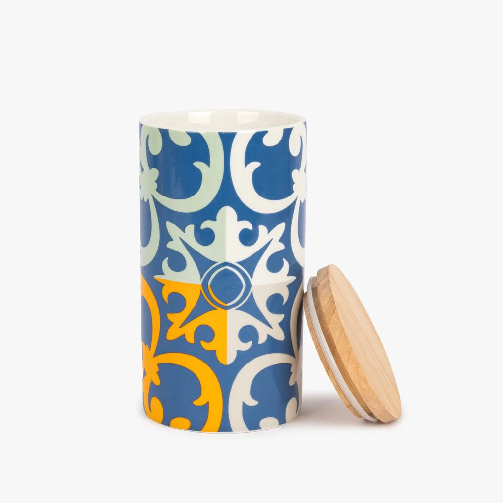 Pote Azul com Tampa de Bambu AZULEJO