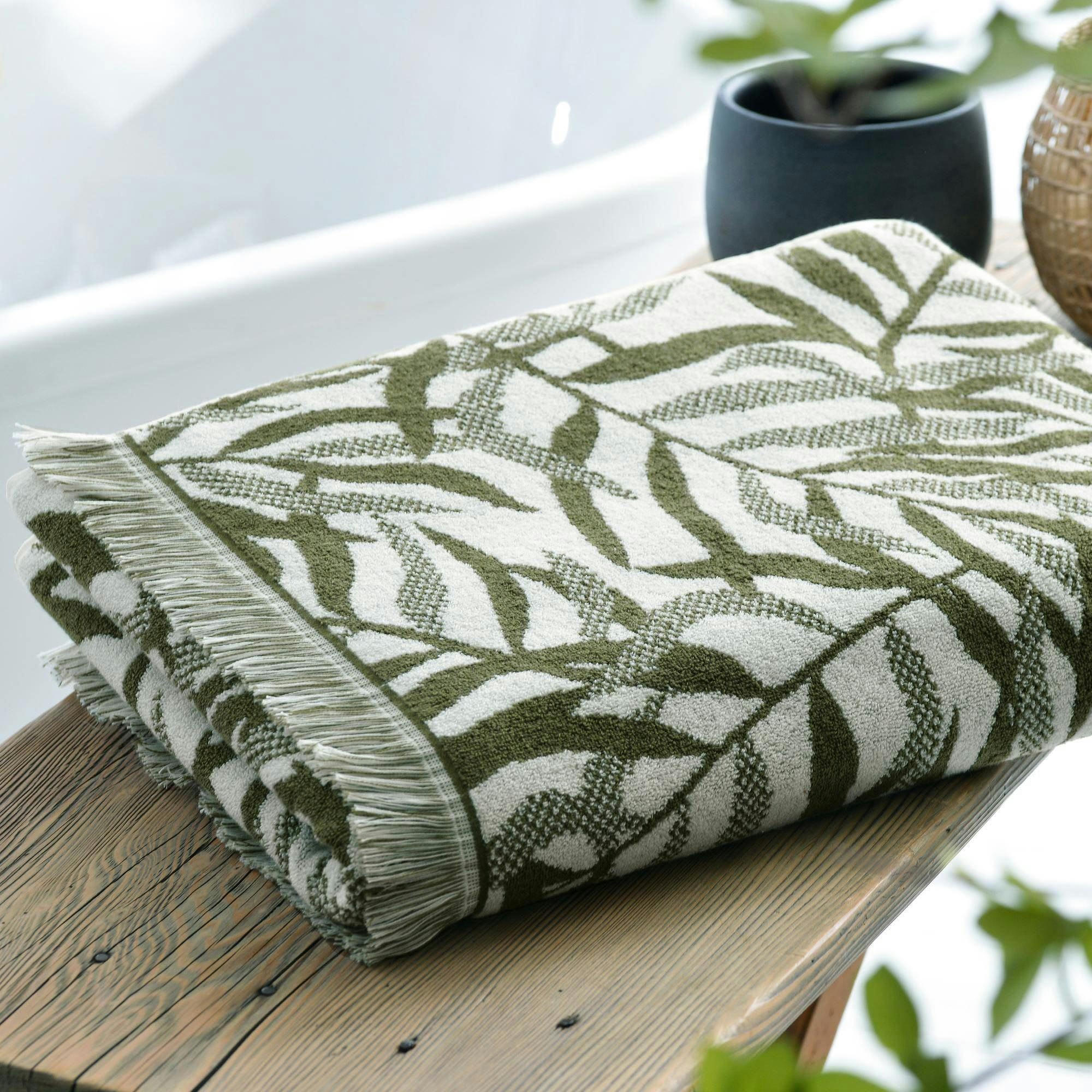 TARZANY - Drap de bain 70x140 vert kaki en coton 500 g/m²