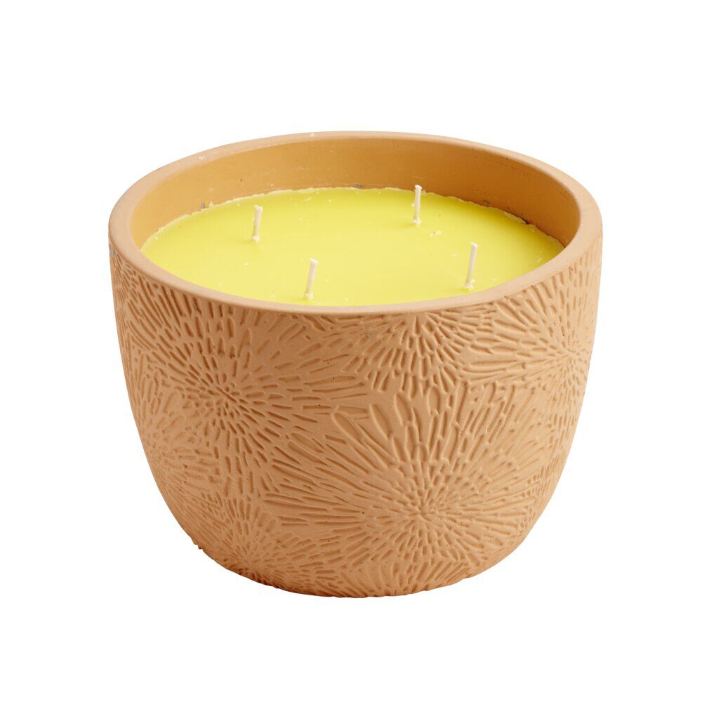 Bougie citronnelle dans pot terre cuite motif trait Ø20xH14cm