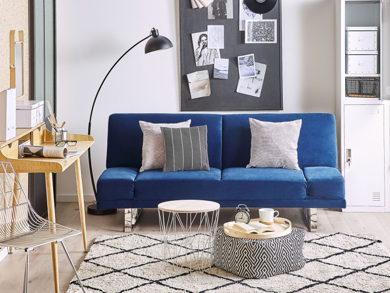 Sofa rozkładana welurowa granatowa