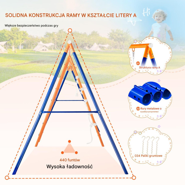 HUŚTAWKA potrójna OGRODOWA metalowa Stelaż dla dzieci BOCIANIE GNIAZDO