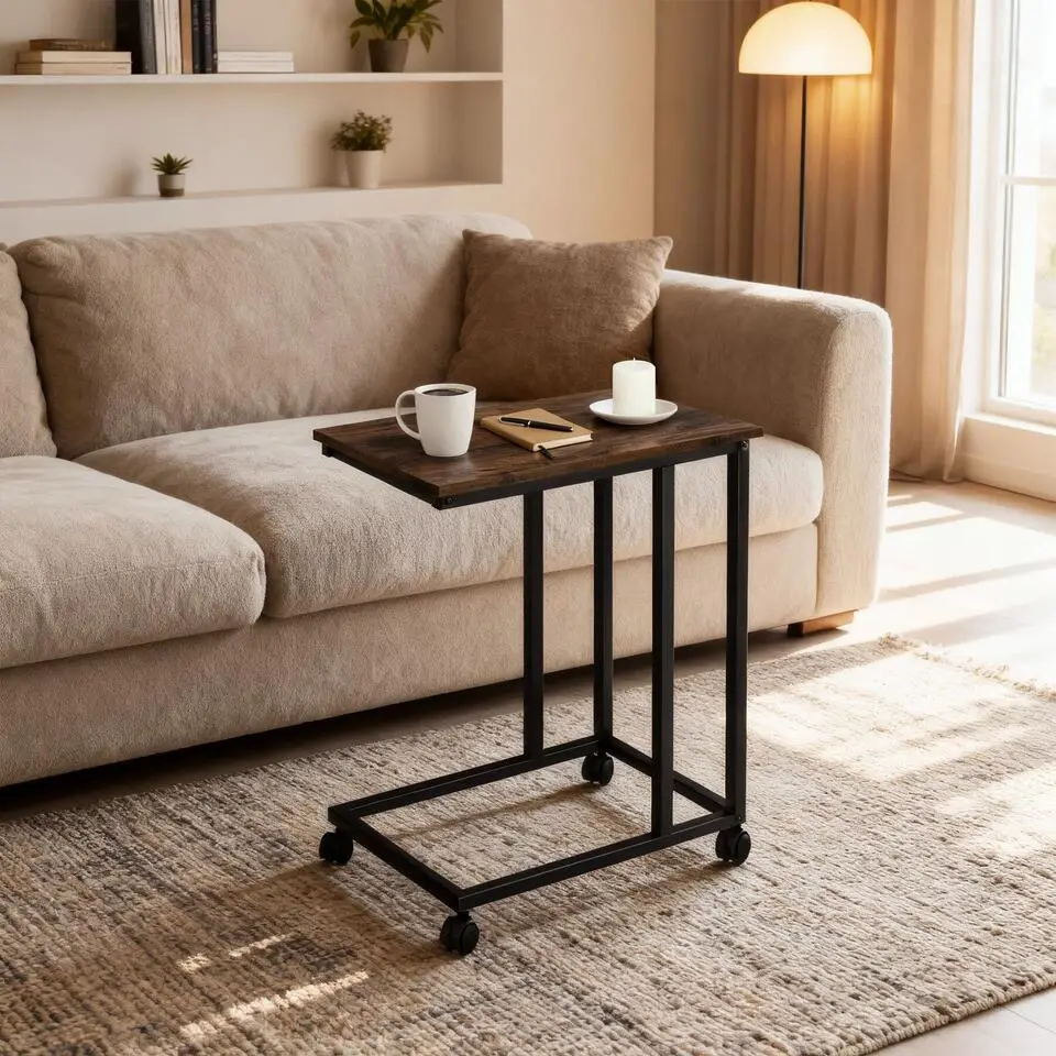 tectake Bijzettafel Luton 48x35x70cm, Industrieel Hout Donker, Rustiek