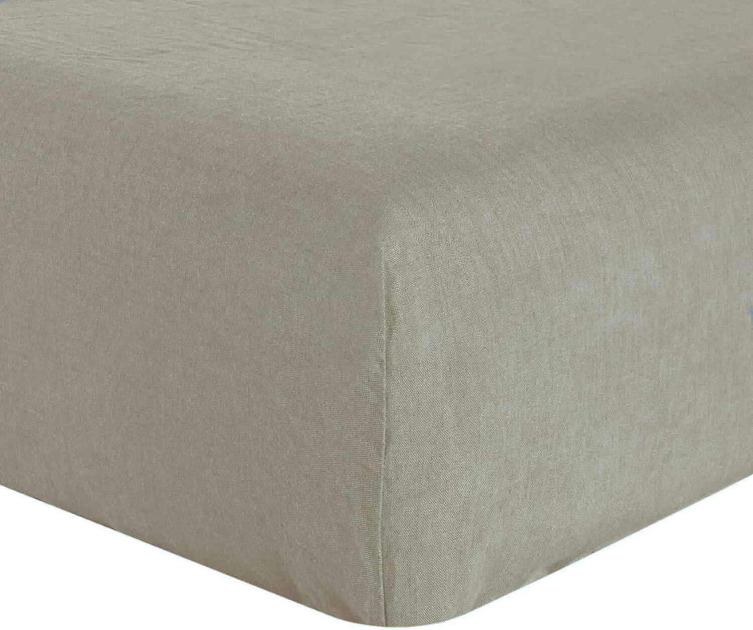 BEIGE - Drap Housse lin lave beige 140x190 cm