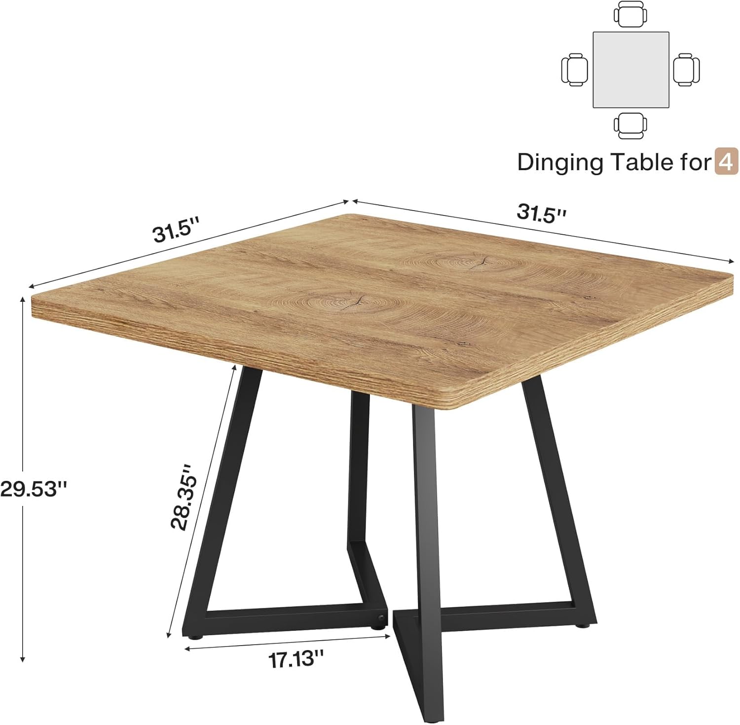 Tribesigns Square Dining Table for 2, 31.5 Modern Dinner Table with Metal Base, Kitchen Table for Dining Room, Small Space, Apartment,Natural & Black