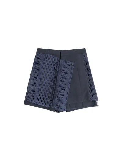 Patchwork Pleated Mesh Short - 25SDB105W