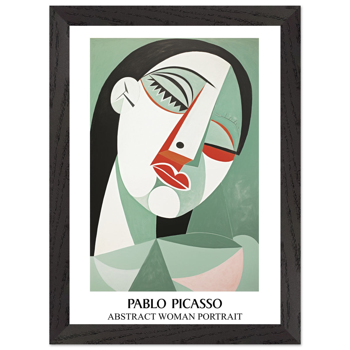 Artfulprints Poster met Lijst Pablo Picasso - Abstract woman portrait  - A4 21x29.7 cm - Groen