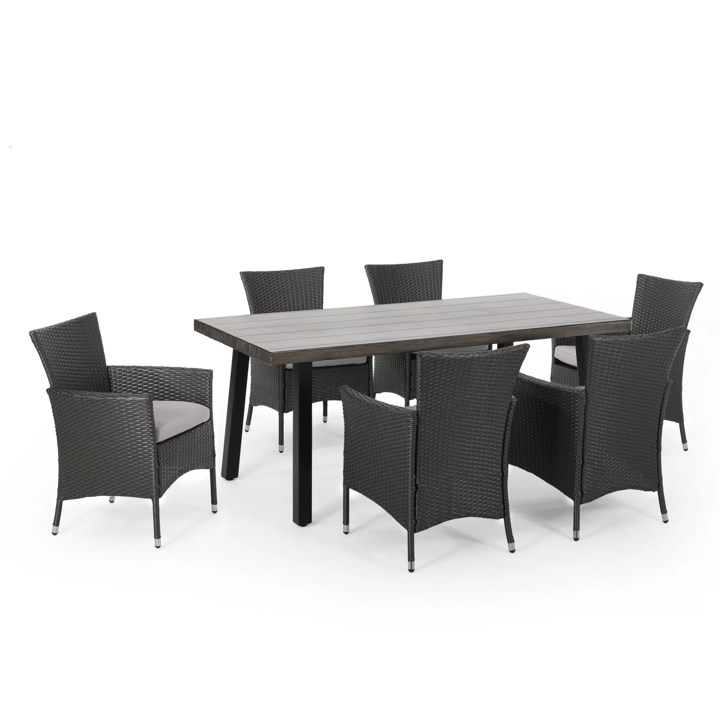 Pointe Outdoor 7 Piece Aluminum Dining Set with Wicker Chairs by Christopher Knight Home