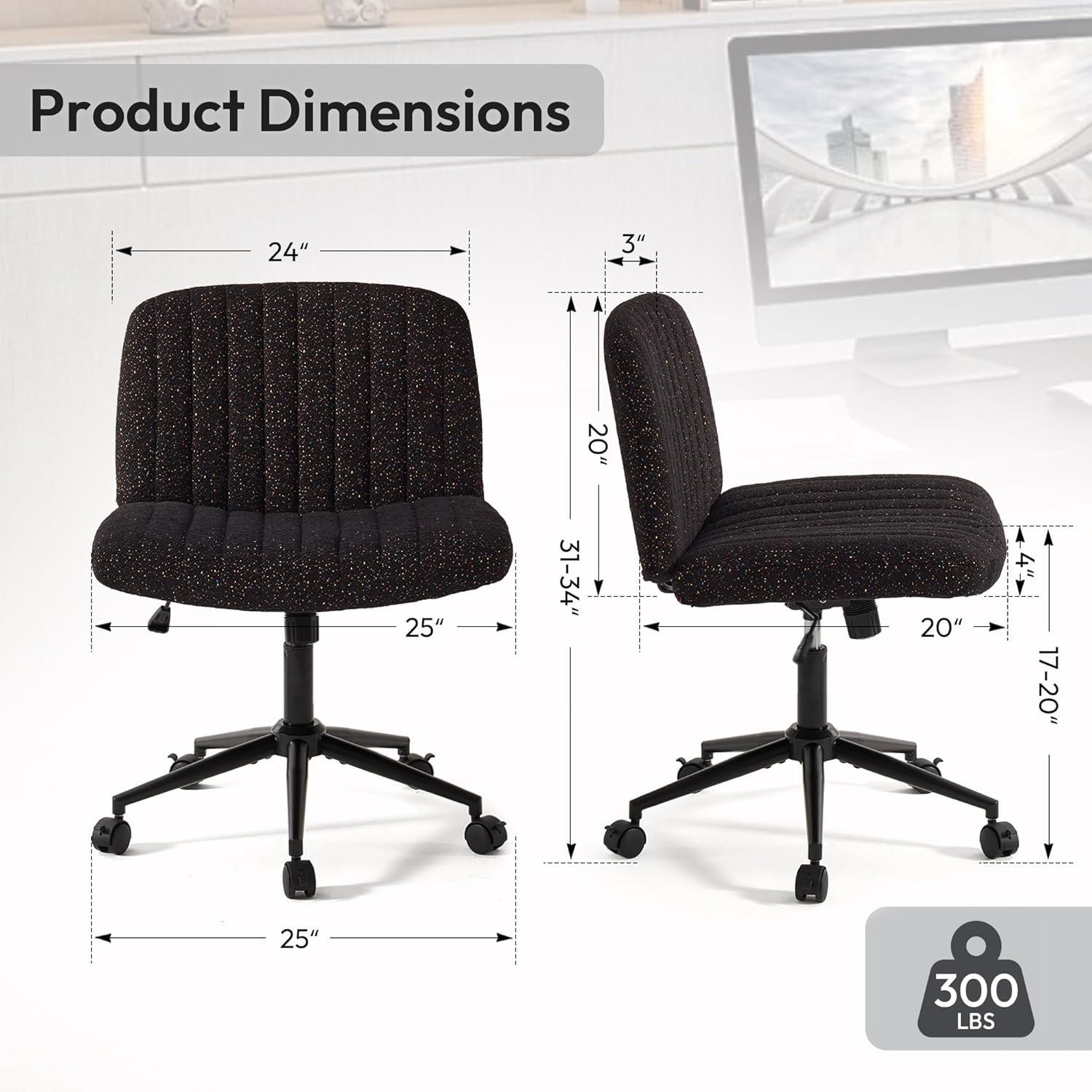 Dowinx Criss Cross Chair with Wheels, Preminum Fabric and Pocket Spring Cushion, Adjustable Swivel Wide Seat Computer Chair, Morden Design Vanity Chair Black