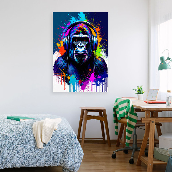 Obraz nowoczesny, Kolorowa Małpa Muzyka Słuchawki 20x30