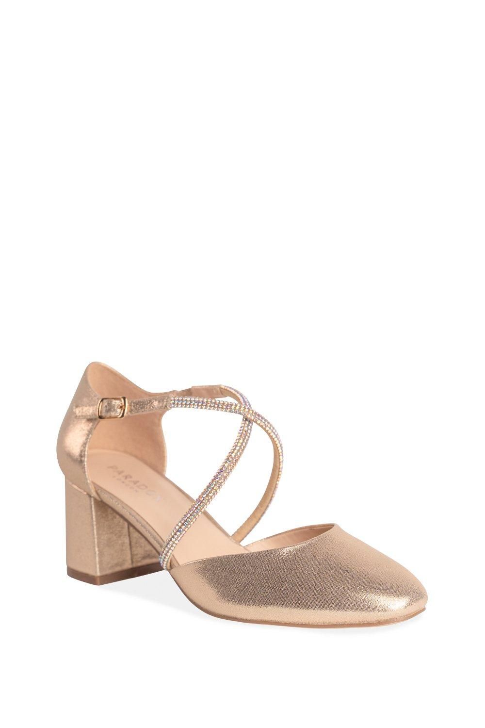 Paradox London Shimmer 'River' Mid Heel Cross Strap Court Shoes