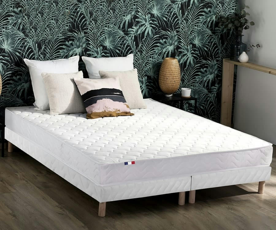 ENSEMBLE INITIAL - Ensemble matelas accueil latex 3 zones sommier blanc 160x200