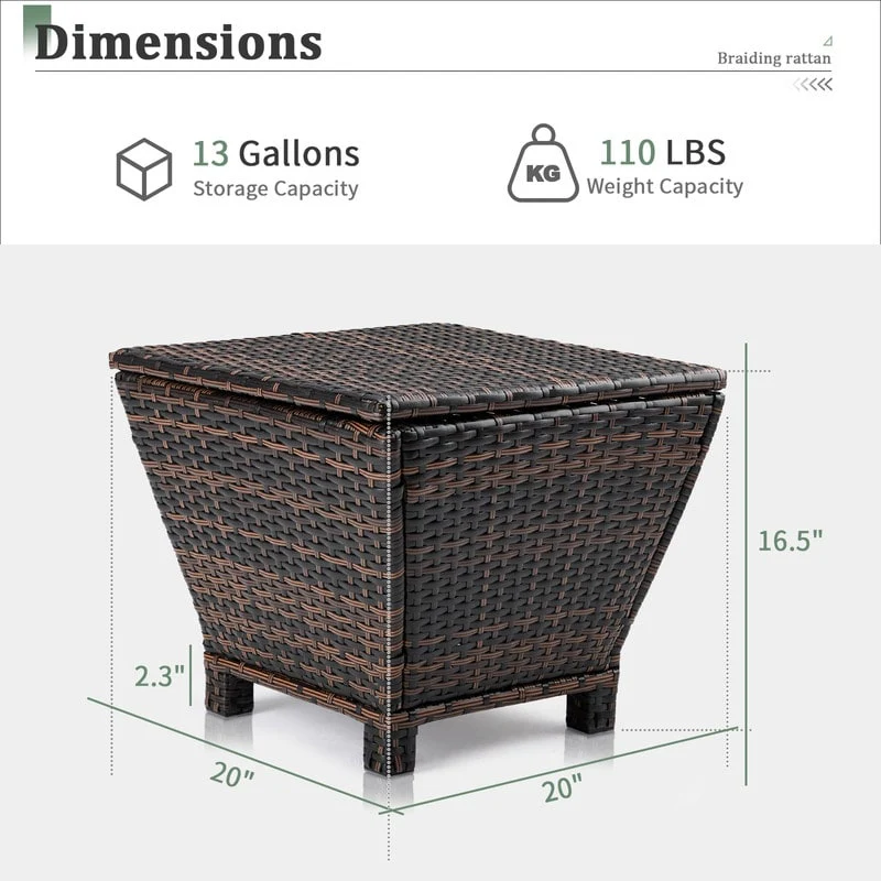 Patio 13 Gallons Wicker Storage Side Table