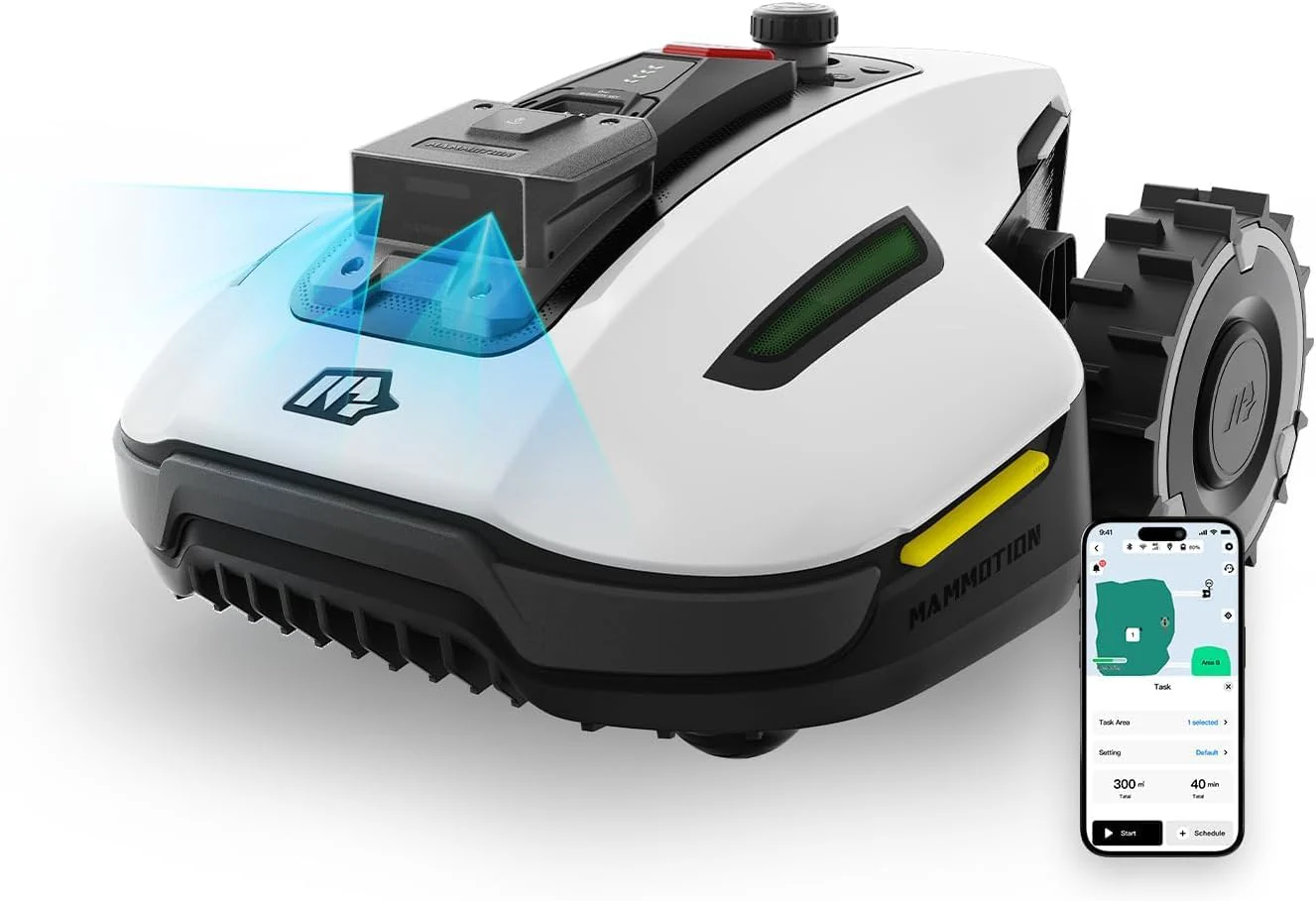 YUKA Mini 500H Robot Lawn Mower Reception 0.12 Acre, Max. 0.17 Acre, Ultrasense AI Vision+ RTK Positioning, Auto Mapping, App Control,45% Slope, Cutting Height 2''~3.5'', 3 Mowing Zones(Max. Mowing 0.27 Acre/Without Garage)