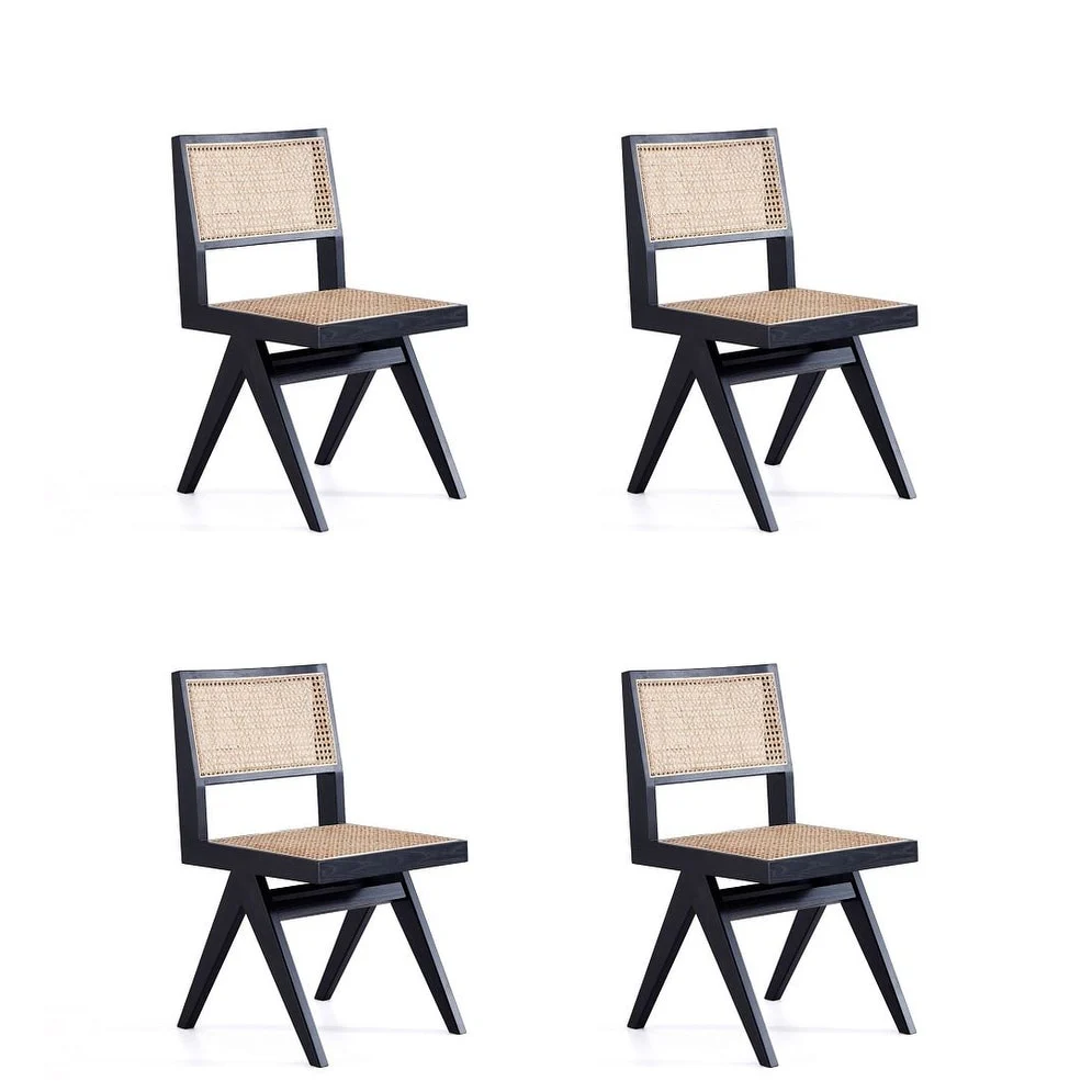 Manhattan Comfort Hamlet Dining Chair in Black and Natural Cane - Set of 2