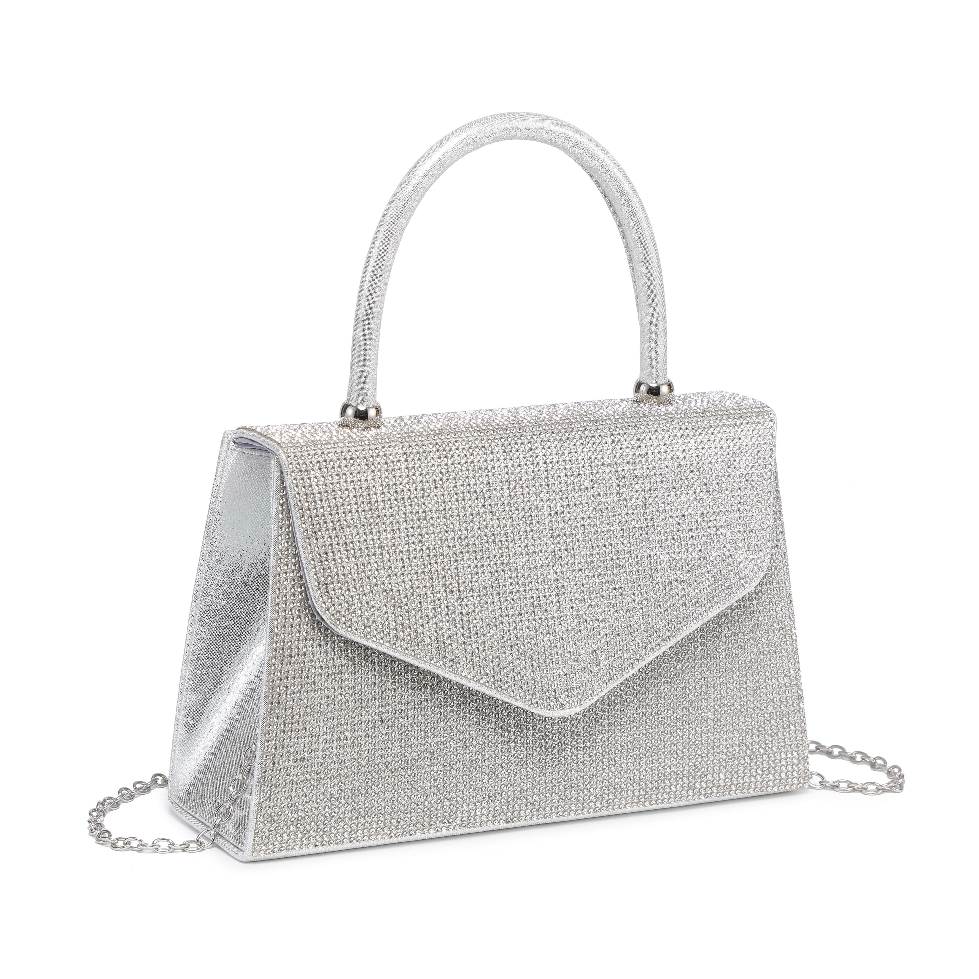 JFY Trapeze Shape Top Handle Single Side Diamante Clutch Bag
